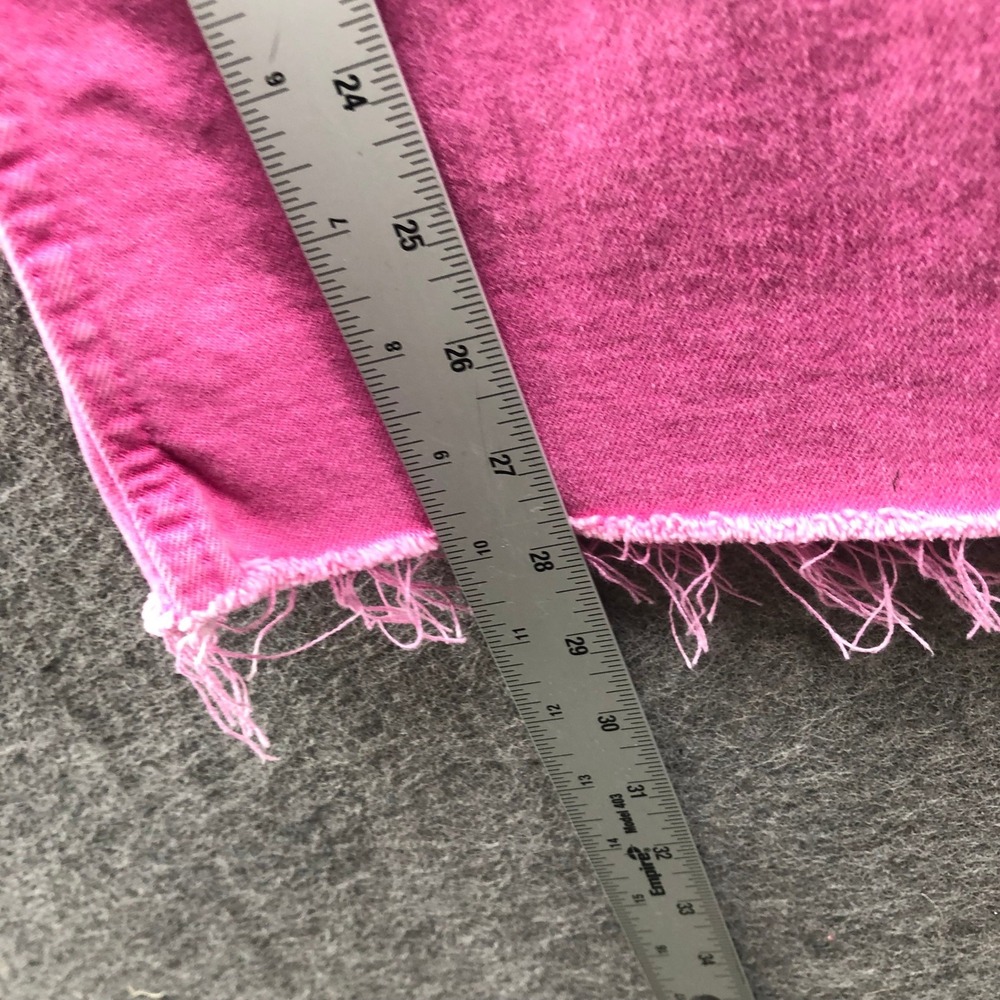 Zara High Waisted Wide Leg Pink Jeans Womens 8 Frayed Barbie Stretch - Picture 8 of 10